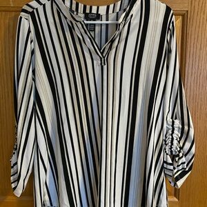 Jones New York Black and Cream Striped Blouse